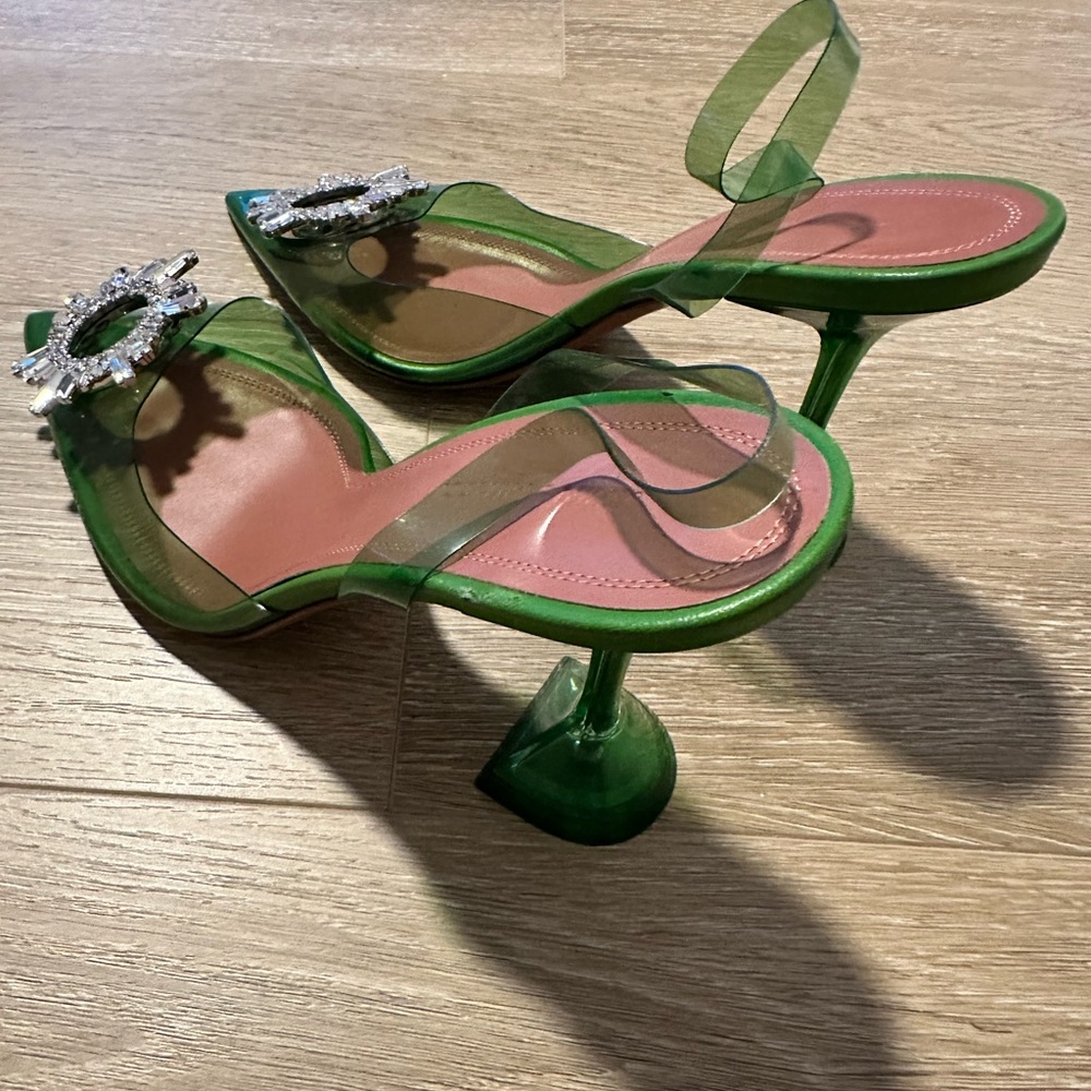 AMINA MUADDI Begum Crystal Embellished Green PVC Pumps IT40 / US10 - Picture 8 of 12
